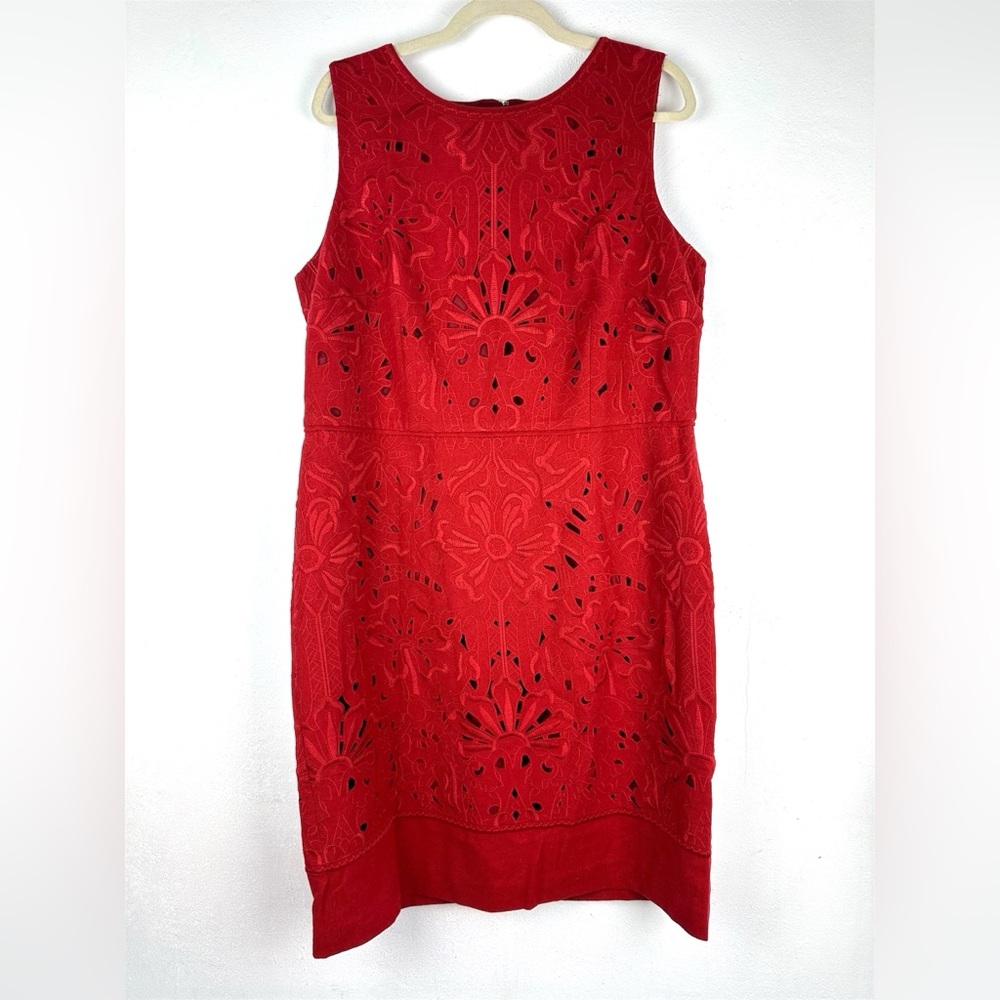 Talbots Gorgeous Red Floral Wool Blend Embroidered Shift Dress Size 16